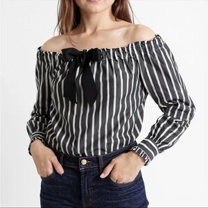J.Crew Off The Shoulder Striped Poplin Bow Top 100% Cotton Size Medium